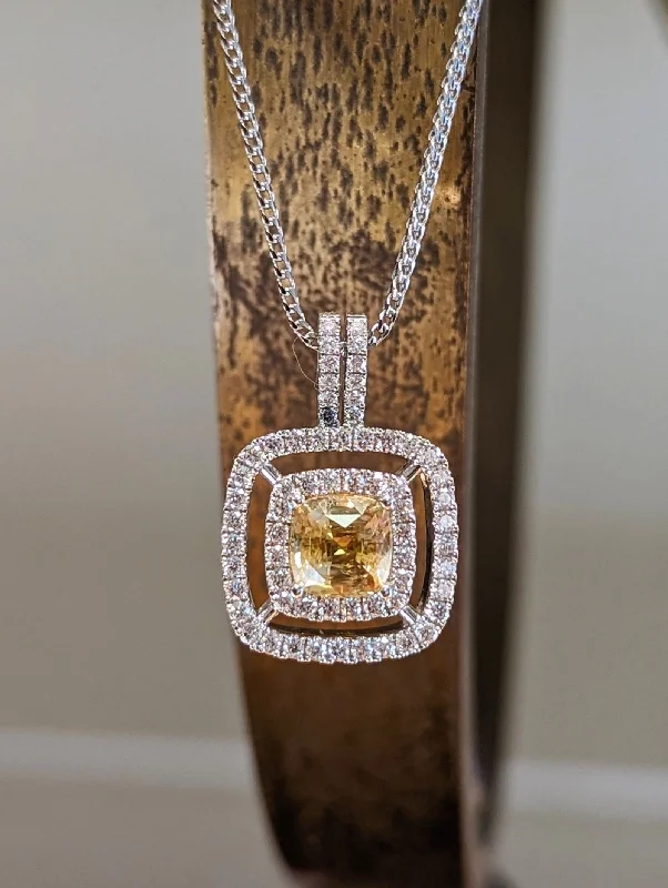 Yellow Sapphire Diamond Halo Pendant