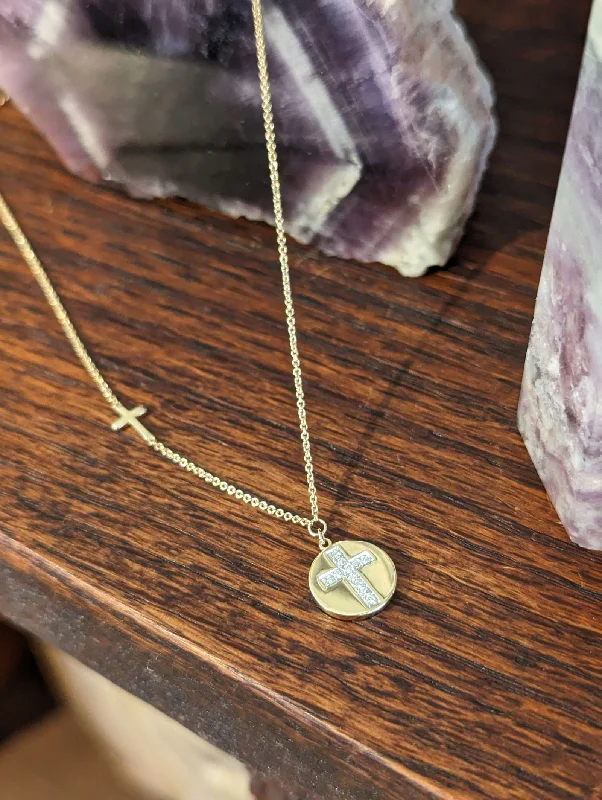 Diamond Cross Disc Necklace