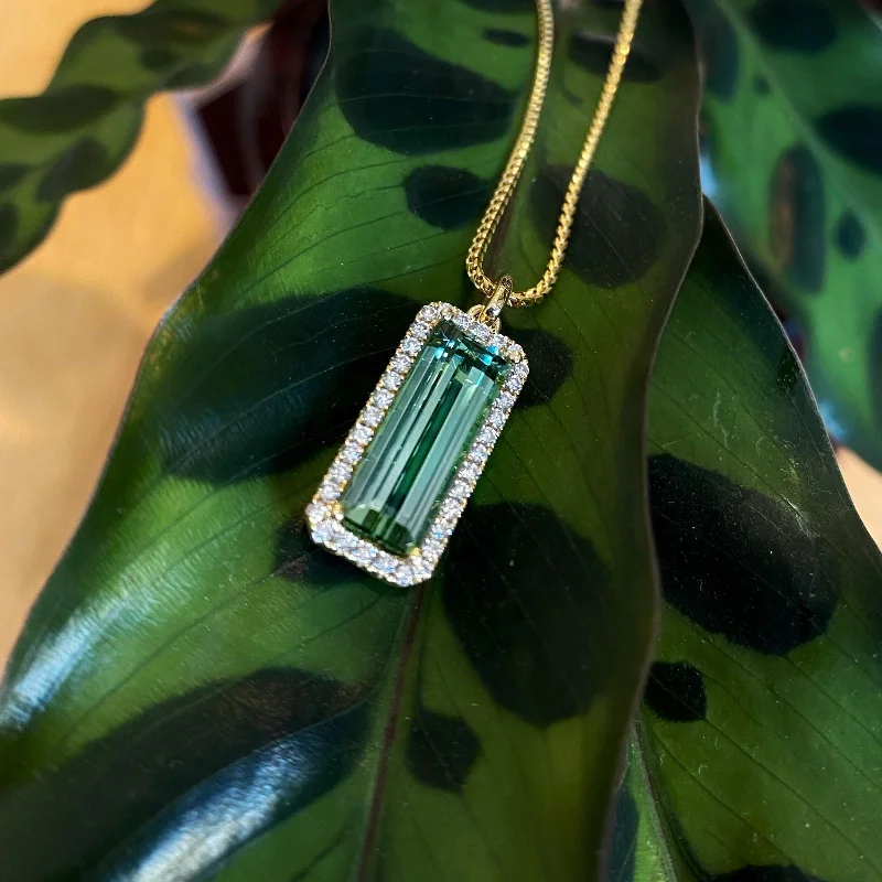 Rectangle Tourmaline Halo Pendant