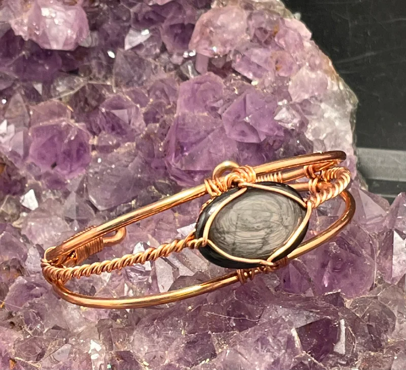 Hypersthene Copper Bracelet Wire wrapped Handmade