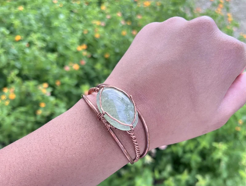 Prehnite w/Epidote Inclusions Copper Wirewrapped Bracelet