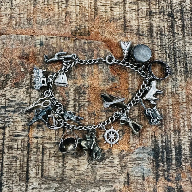 Sterling Silver Vintage 17 Charm Bracelet Vintage