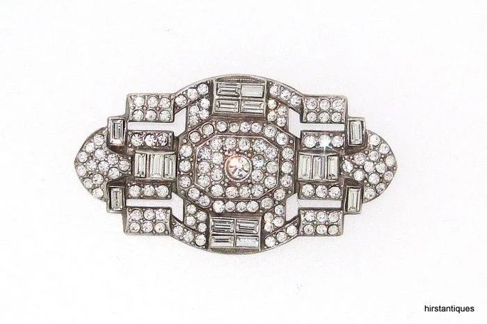 Art Deco Bridal Wedding Brooch Crystal