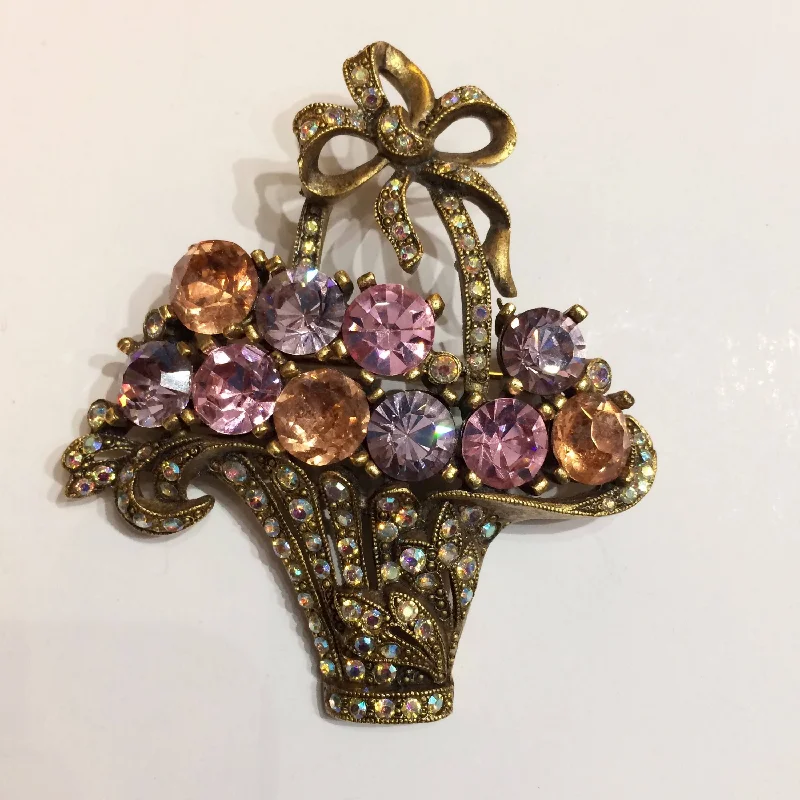 Askew London Brooch Basket of Swarovski Crystal flowers