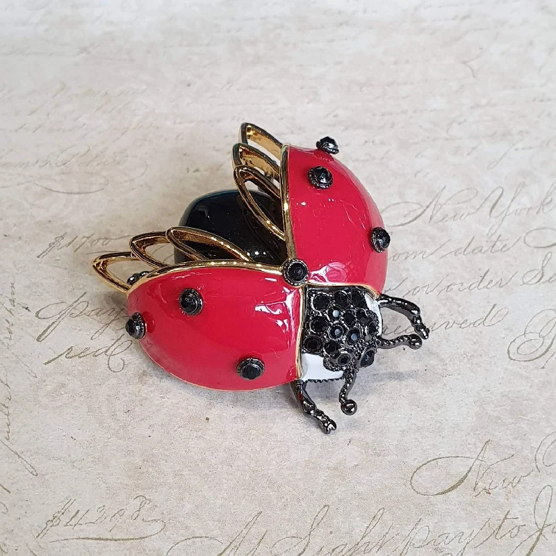 Bill Skinner Ladybird Brooch Red Black Gold Enamel