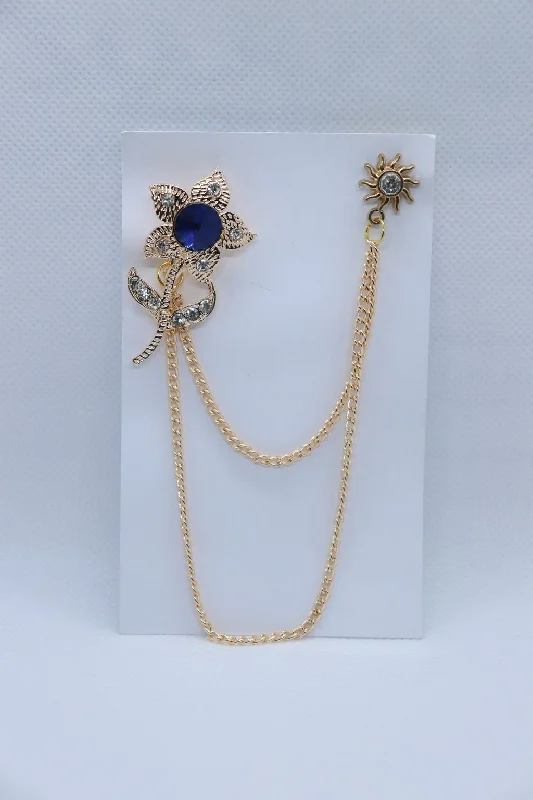 Golden Blue Stone Flower Brooch