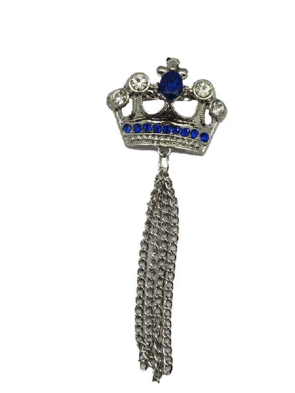 Blue Studded Crown Brooch