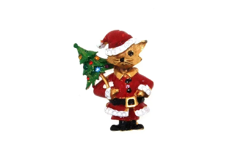 Butler & Wilson Christmas Tree Cat Brooch Pin