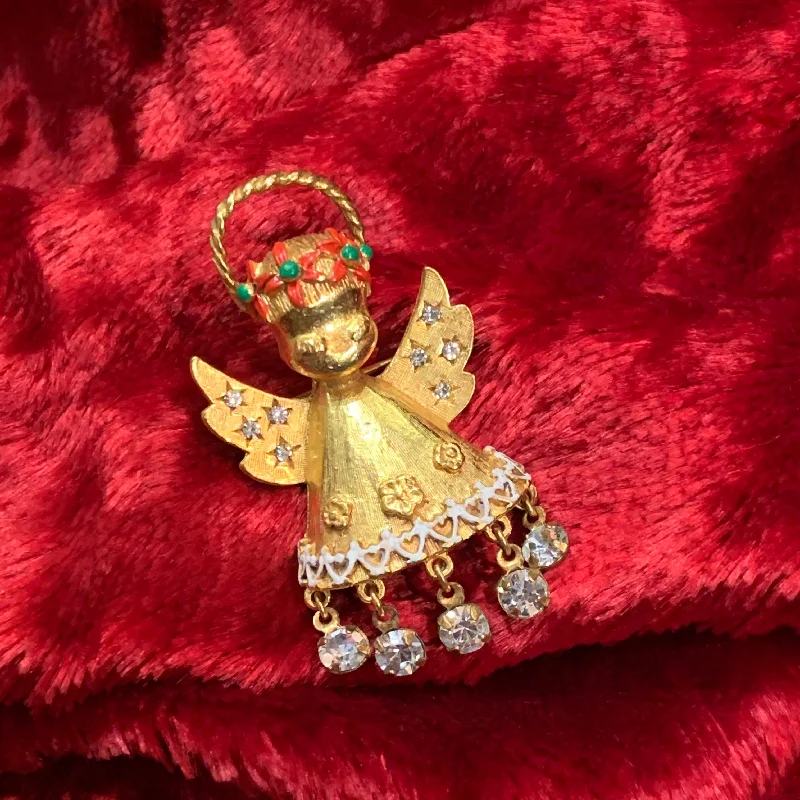 Christmas Angel Brooch by Butler and Wilson with crystals