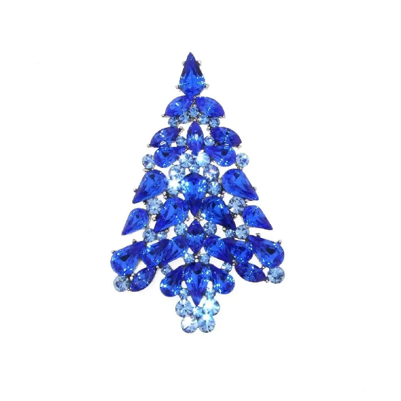 Christmas Tree Brooch Blue  Crystal