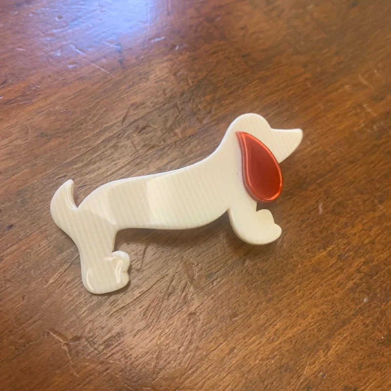 Lea Stein Choupette white Dachschund Brooch