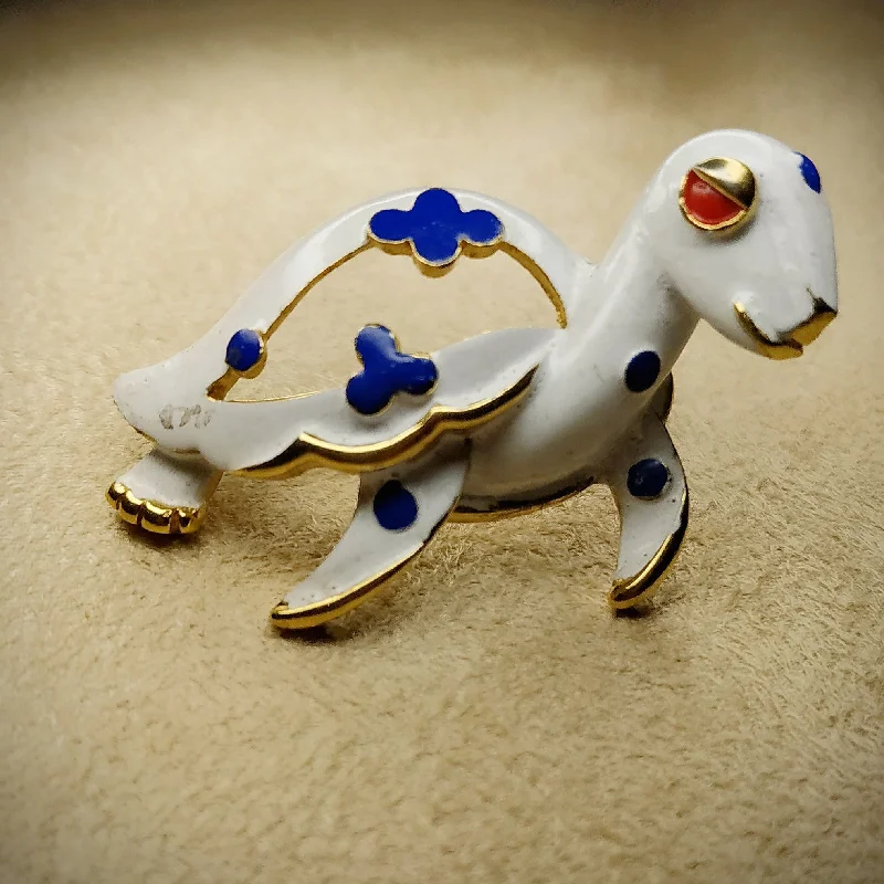 TrifariTurtle Brooch Vintage White Enamel