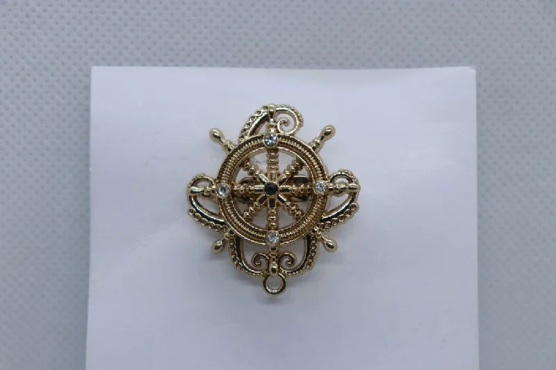 Gold Wheel With White Stone Lapel Pin