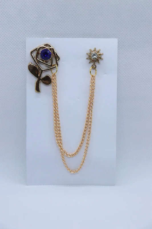 Golden Blue Flower Stone Metallic Brooch