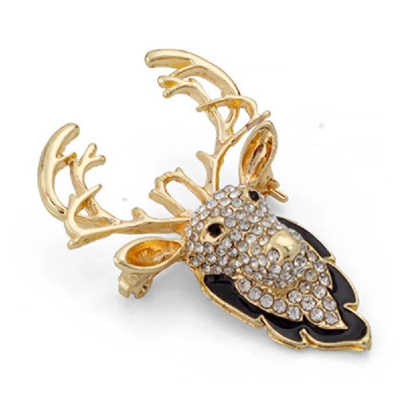 Golden Color Stone Studded Deer Designer Brooch