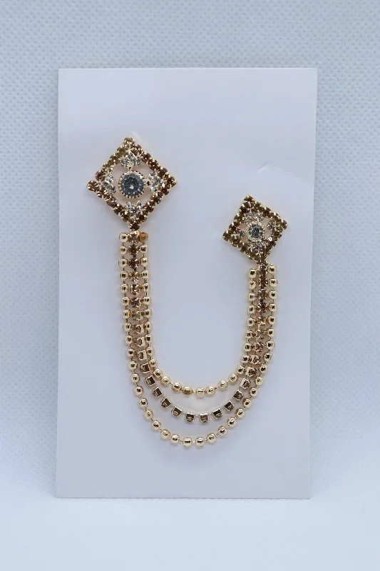 Golden Diamond With Crystal Brooch