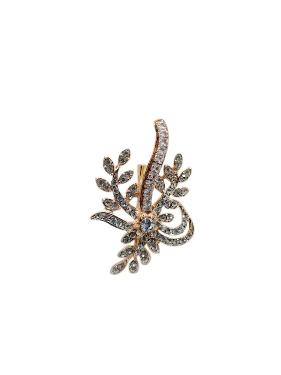 Golden Flower White Crystal Stone Brooch