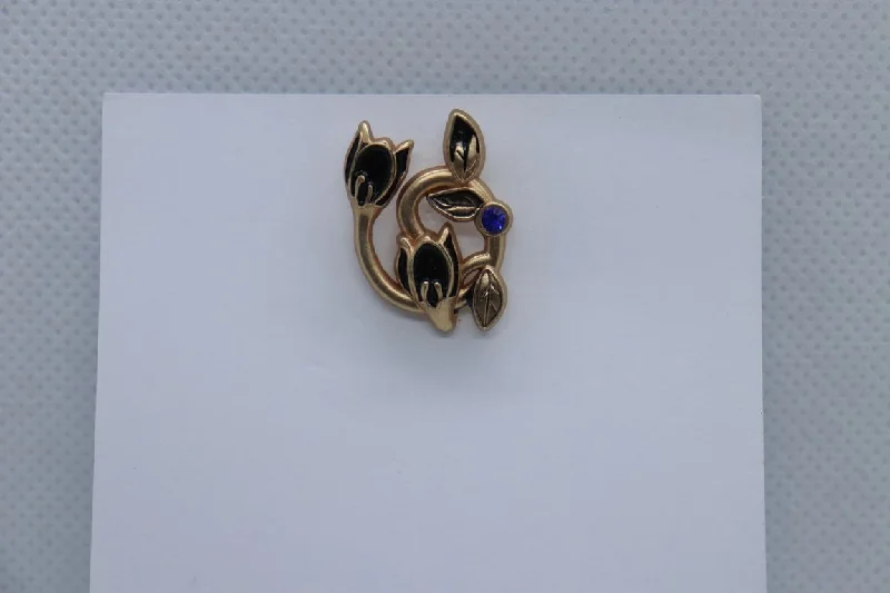 Golden Flower With Blue Stone Imitation Jewellery Lapel Pin