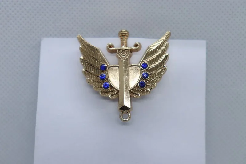 Golden Heart And Sword With Blue Stones Lapel Pin