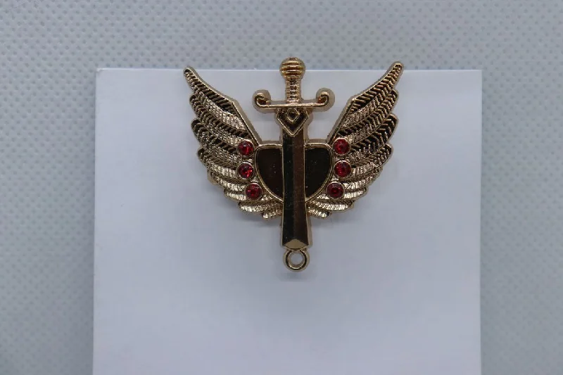 Golden Heart And Sword With Red Stone Lapel Pin