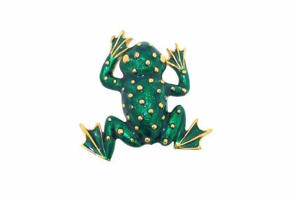 Green and Gold Frog Brooch Pin by Sardi Green Enamel