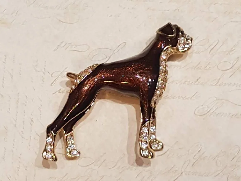 Large Boxer Dog Brooch Brown Enamel Crystal By Sardi