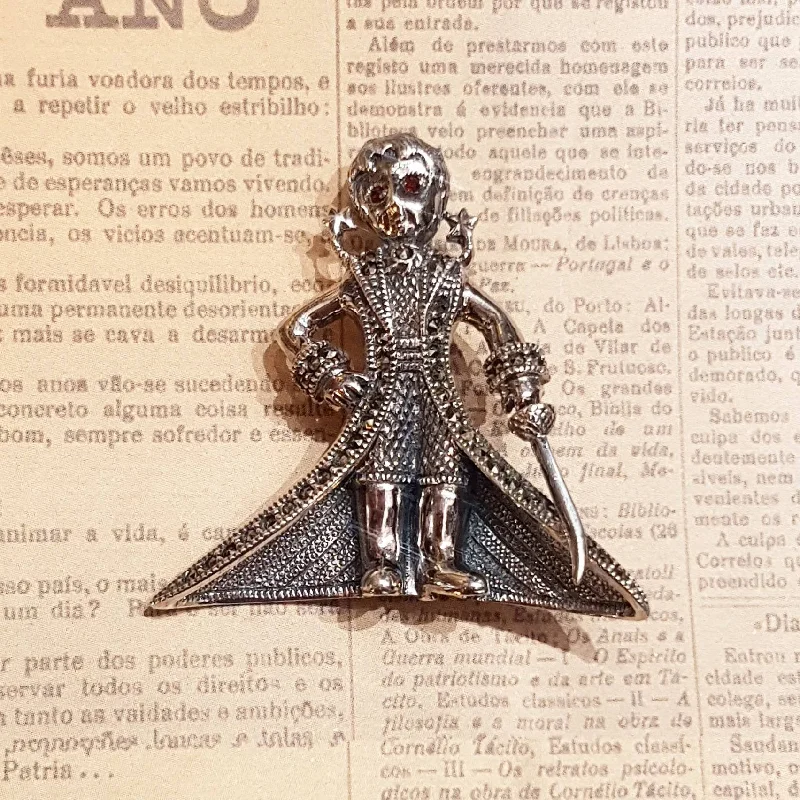 Little Prince Brooch Silver Marcasite Garnet eyes