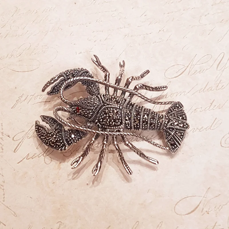 Lobster Brooch Pendant Silver Marcasite