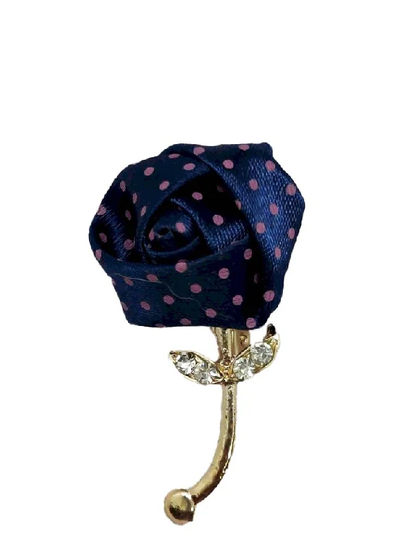 Navy Blue Polka Rose Designer Brooch