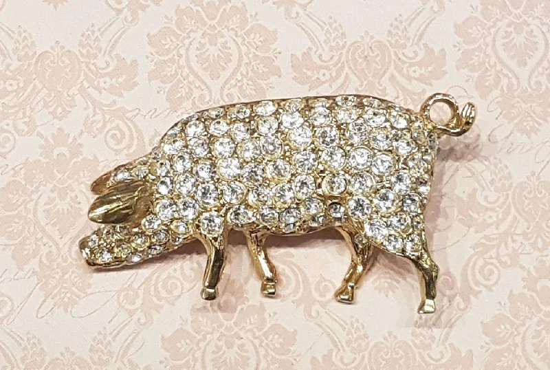 Pig Brooch Gold Glass Crystal By Sardi