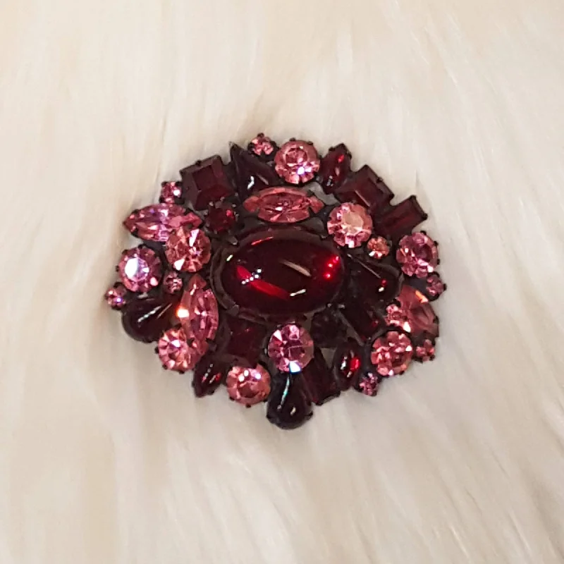 Robert Brooch Red Pink Crystal Vintage Large