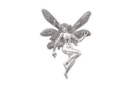 Silver Marcasite Art Nouveau Fairy Brooch Pendant Necklace