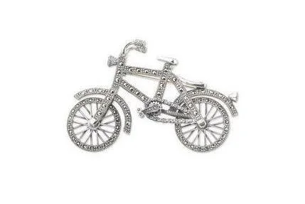 Silver Marcasite Bicycle Brooch Bike with moving wheels