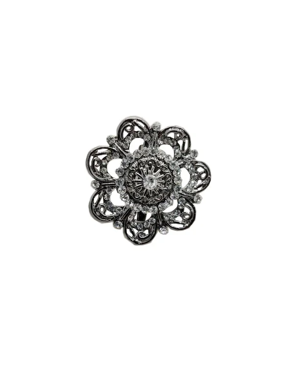 Silver Rusted Flower Design Brooch