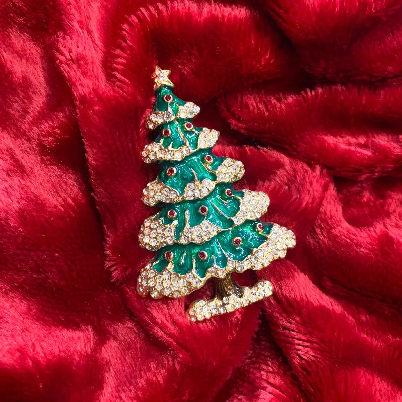 Vintage Christmas Tree brooch by Sphinx with green enamel