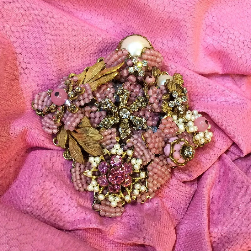 Vintage Stanley Hagler Brooch Pink Pearl Beaded