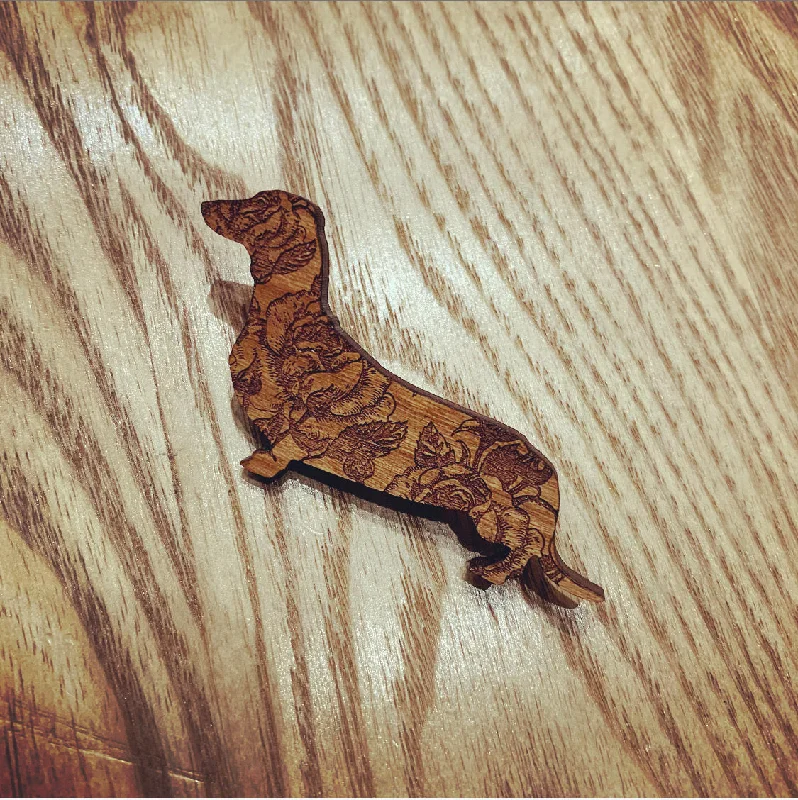 Wooden Dachschund brooch