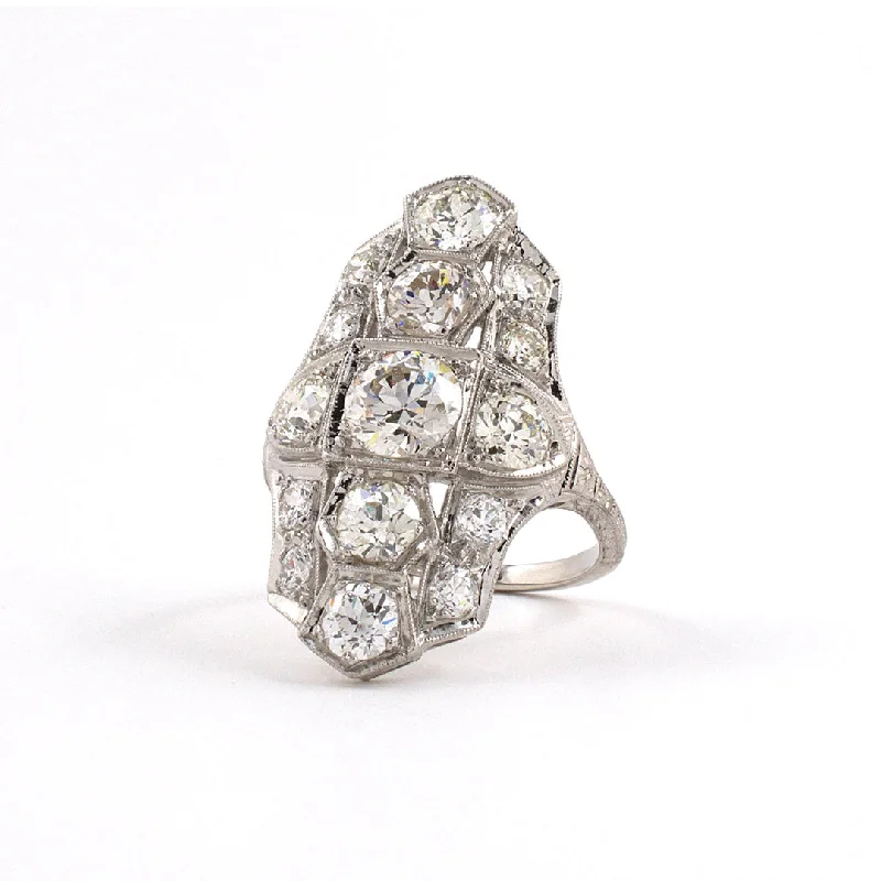 Art Deco Diamond Chased Filigree Dinner Ring