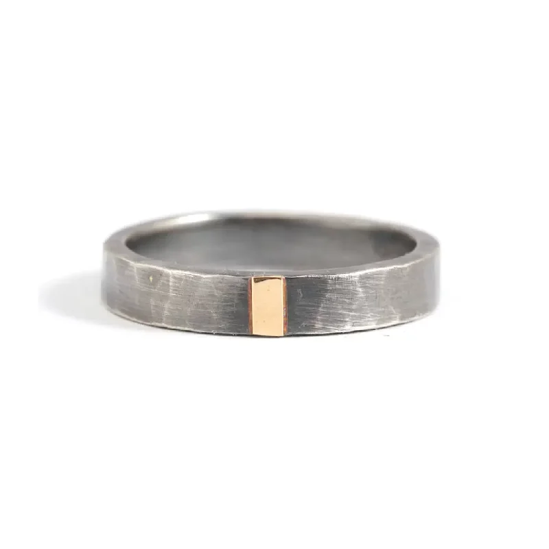 Men's Silver & Single Gold Stripe Band