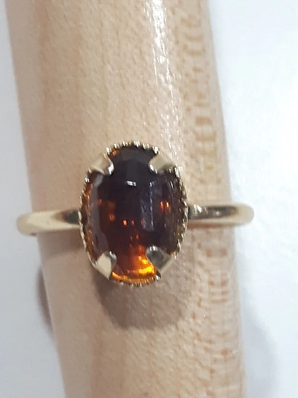 Dark Amber Brown Plastic Gemstone Metal Toy Ring