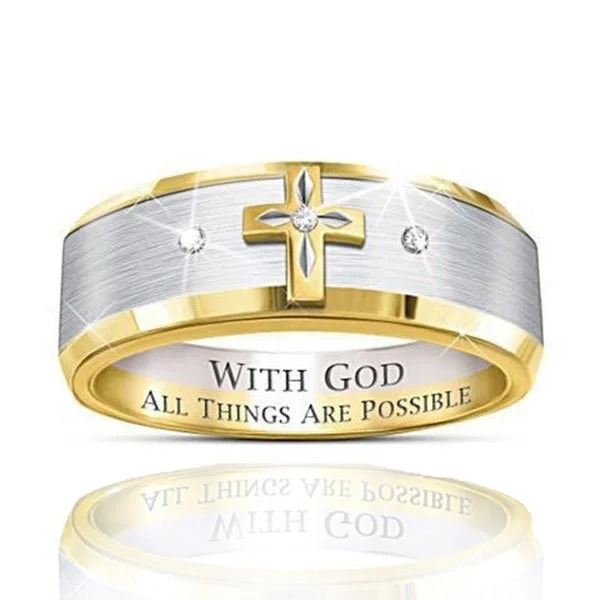 Two-color Monogram Cross Diamond Ring