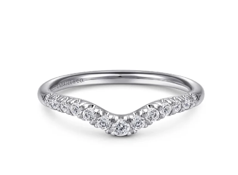 Gabriel & Co.- Chambery - Curved 14K White Gold French Pave Diamond Wedding Band  AN10974W44JJ