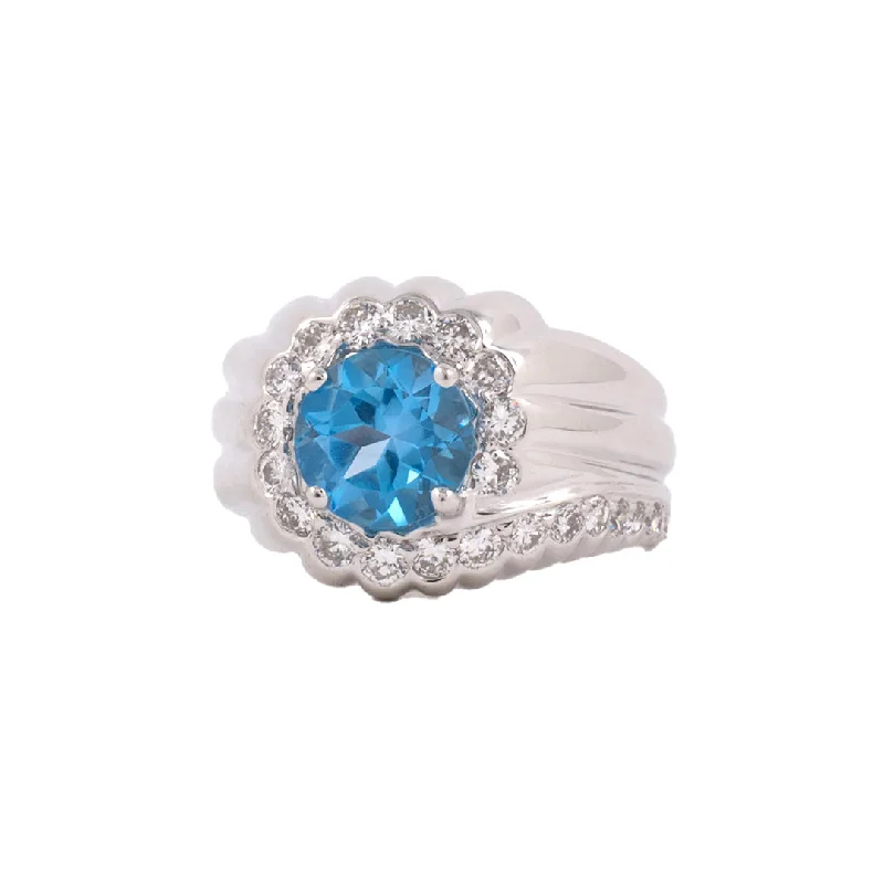 Blue Topaz & Diamond Wraparound Corrugated Ring