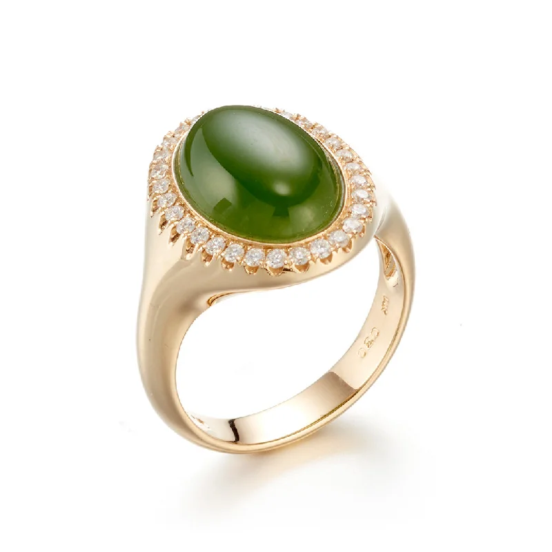 Halo Ring in Green Nephrite Jade & Diamonds