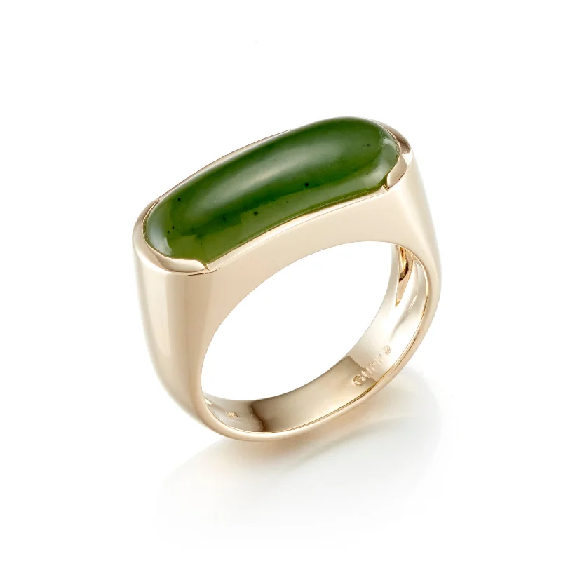 Men's Green Nephrite Jade Saddle Ring