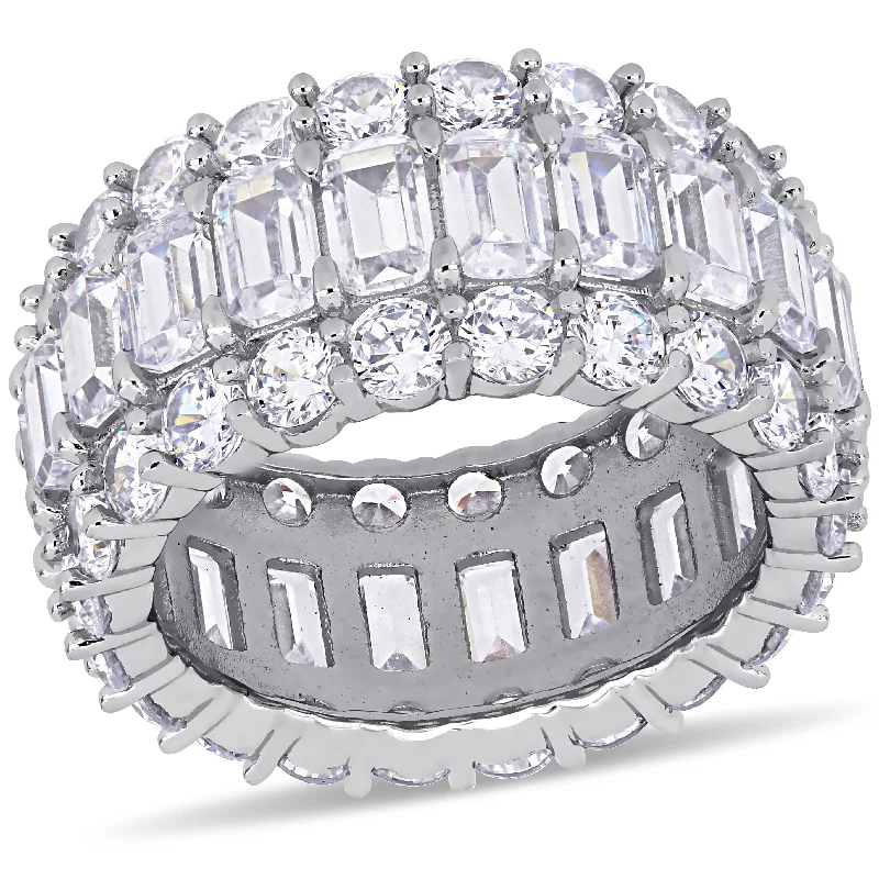 Miadora 19 CT TGW Emerald and Round-Cut Cubic Zirconia Multi-Row Full-Eternity Band in Sterling Silver