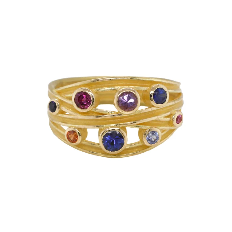 Multi-Color Sapphire Wrapped Ribbon Ring