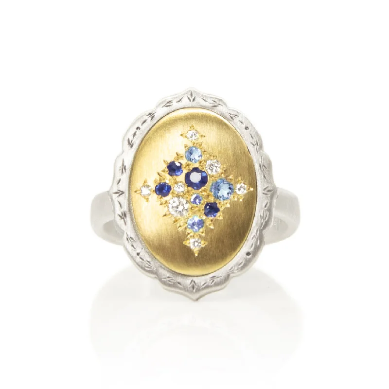 Oval Multi-Gemstone Scallop-Edge Ring