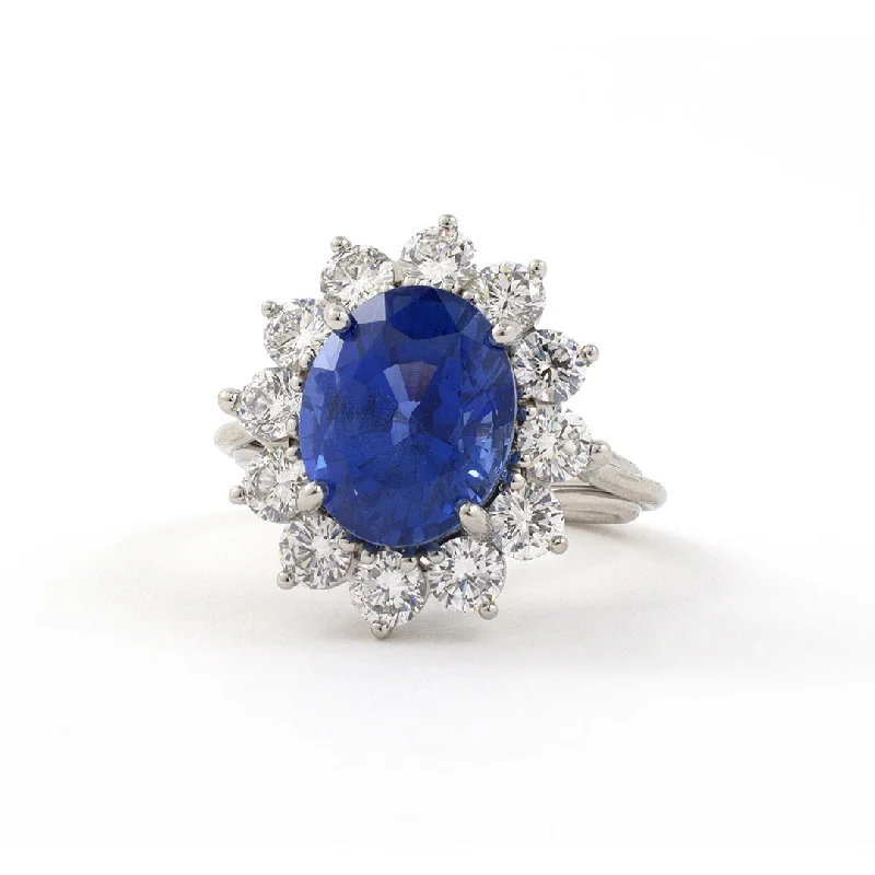 Ceylon Sapphire & Diamond Cluster Ring