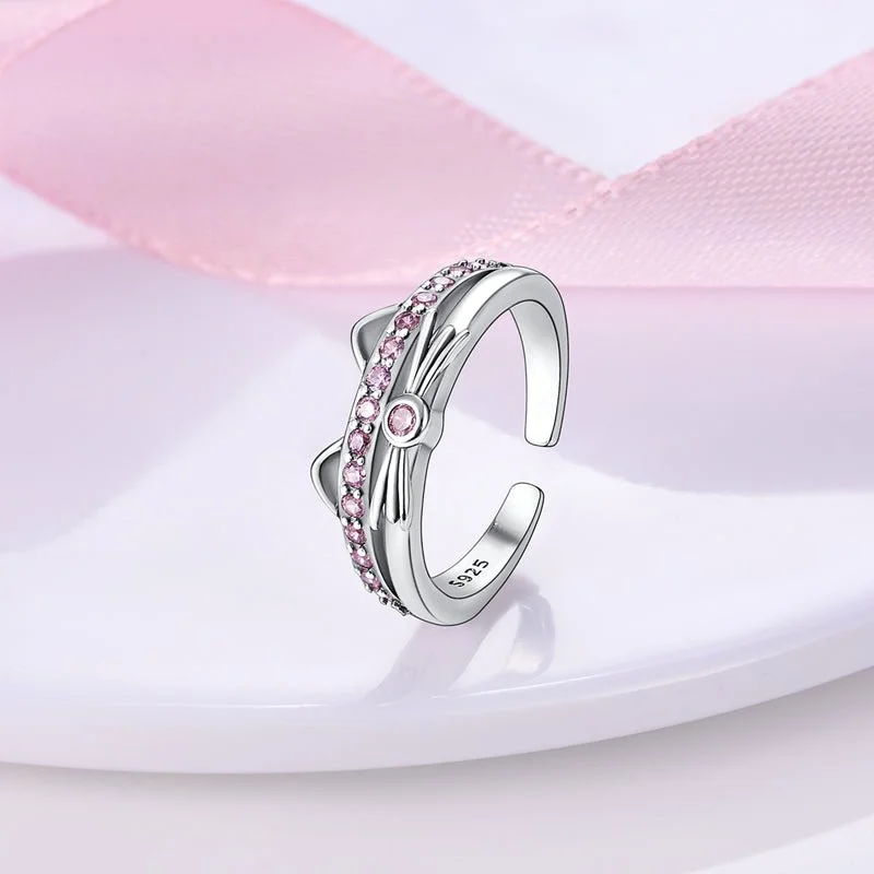 S925 Silver Plated Wave Man Ring Girl's Heart Paw Print